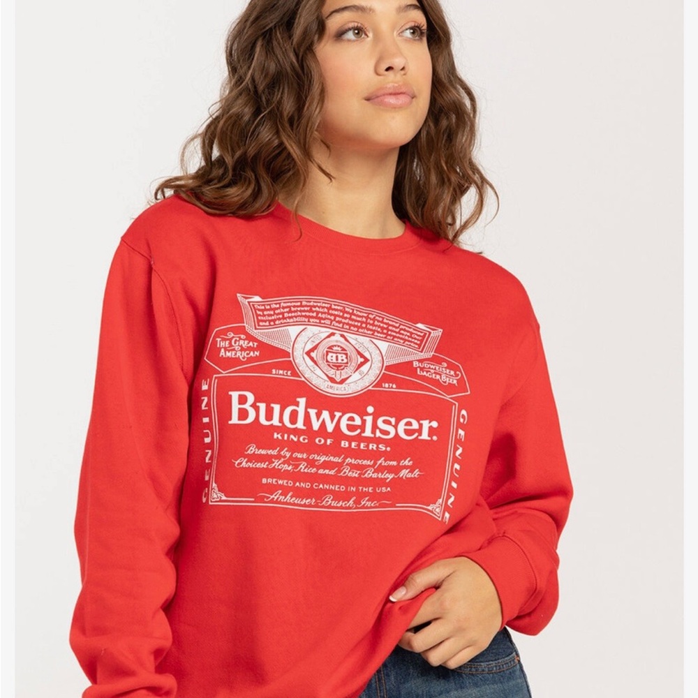Budweiser Women's Red Graphic Crewneck Sweatshirt - Super Soft!